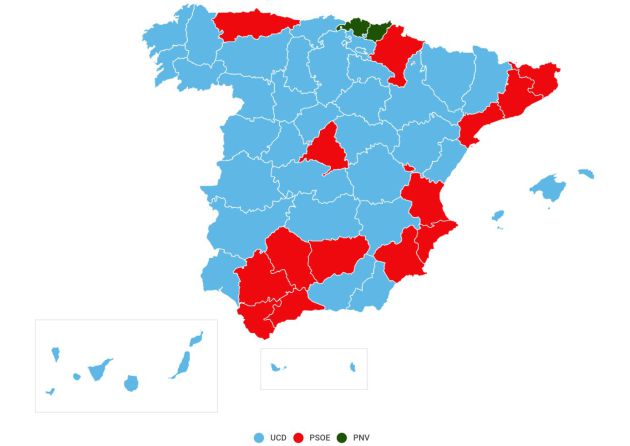 Resultados electorales de 1979: primera fuerza por provincias. Resultados electorales de 1979: primera fuerza por provincias.