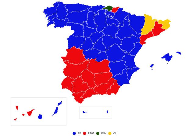 Resultados electorales de 1996: primera fuerza por provincias. Resultados electorales de 1996: primera fuerza por provincias.