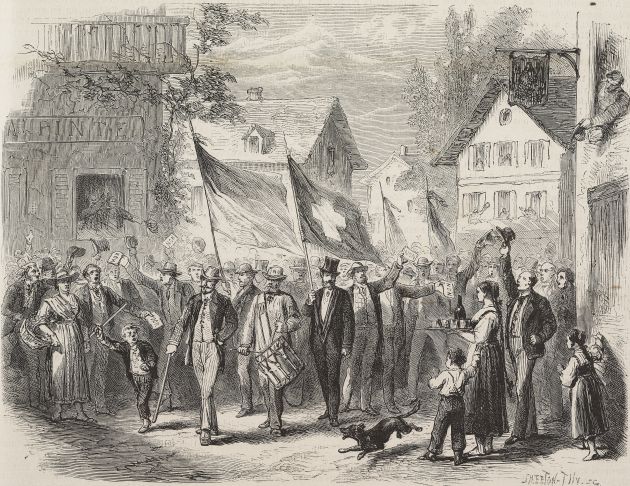 Gente acudiendo a votar, en una ilustración publicada en el 'Journal Universel' de Suiza el 25 de mayo de 1872. Gente acudiendo a votar, en una ilustración publicada en el 'Journal Universel' de Suiza el 25 de mayo de 1872.