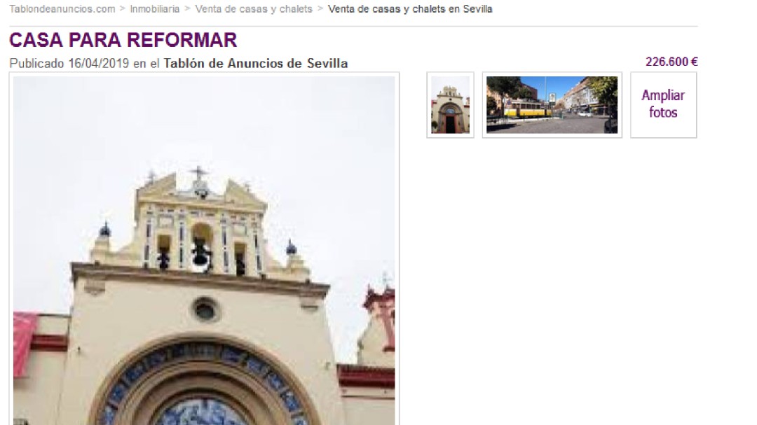 Un portal inmobiliario vende la Basílica del Cachorro