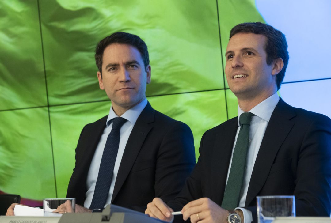 El presidente del PP, Pablo Casado, y el secretario general, Teodoro García Egea, en la reunión de la Ejecutiva del PP de este martes El presidente del PP, Pablo Casado, y el secretario general, Teodoro García Egea, en la reunión de la Ejecutiva del PP de este martes
