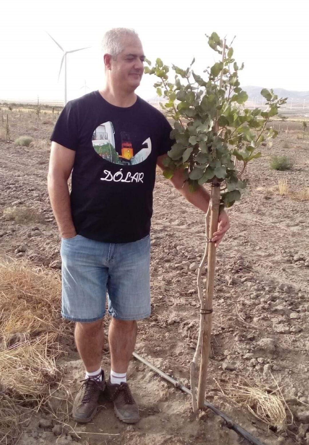 Jose Antonio Aranda en su plantación de pistacho en Dólar. Jose Antonio Aranda en su plantación de pistacho en Dólar.