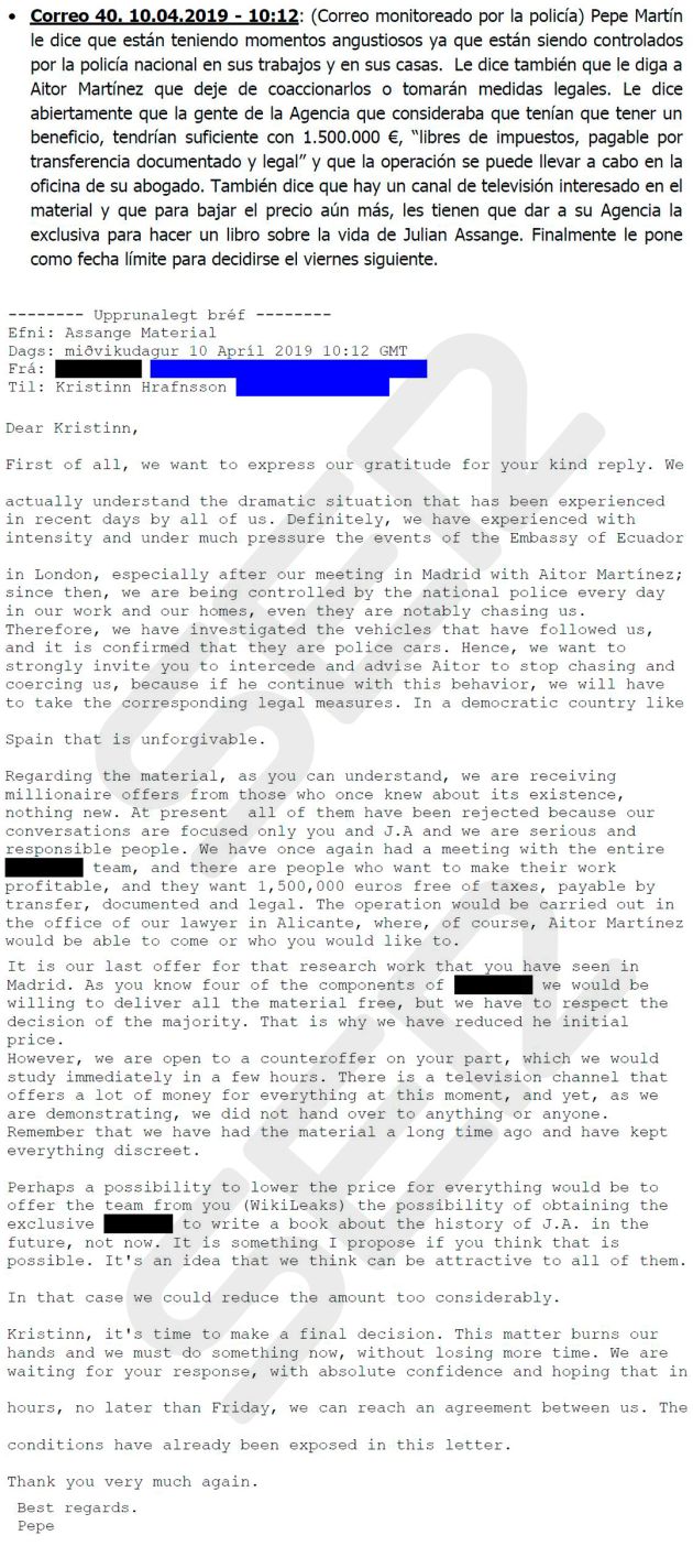 Los correos a los que ha tenido acceso la Cadena SER que desvelan la extorsión contra Julian Assange Los correos a los que ha tenido acceso la Cadena SER que desvelan la extorsión contra Julian Assange