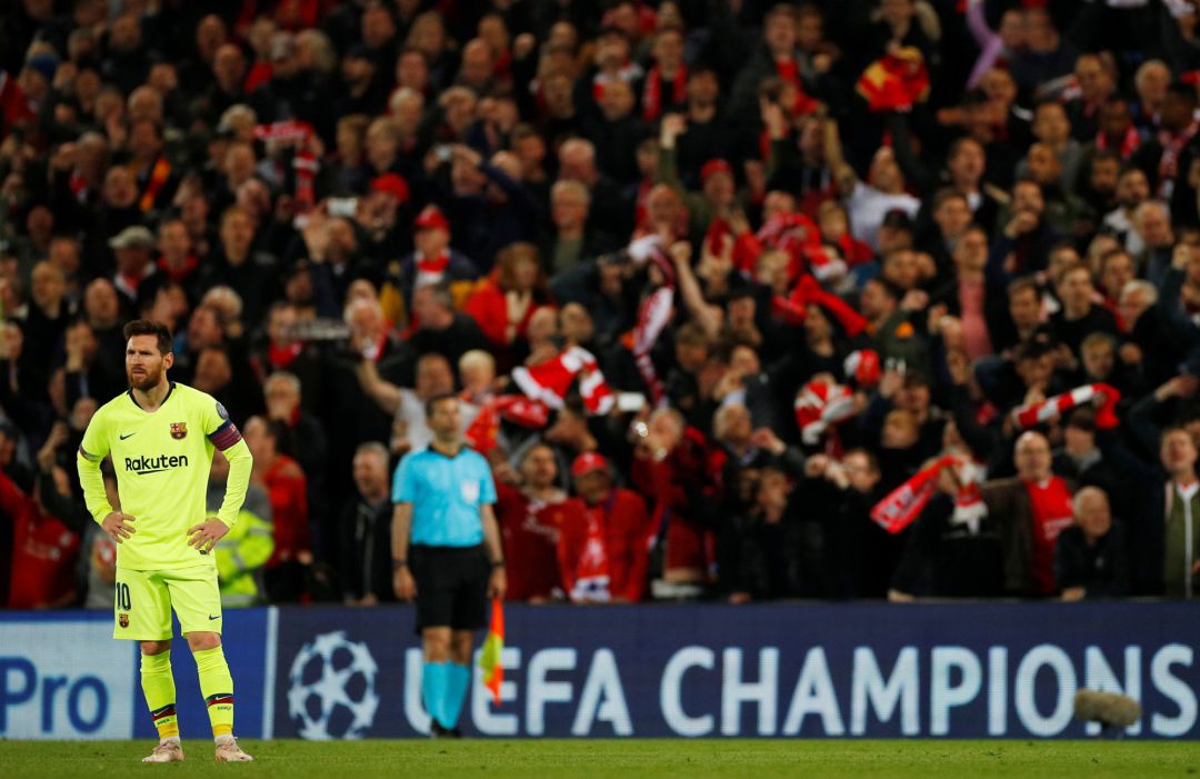Messi, en un momento de la pesadilla del Barcelona en Anfield. Messi, en un momento de la pesadilla del Barcelona en Anfield.