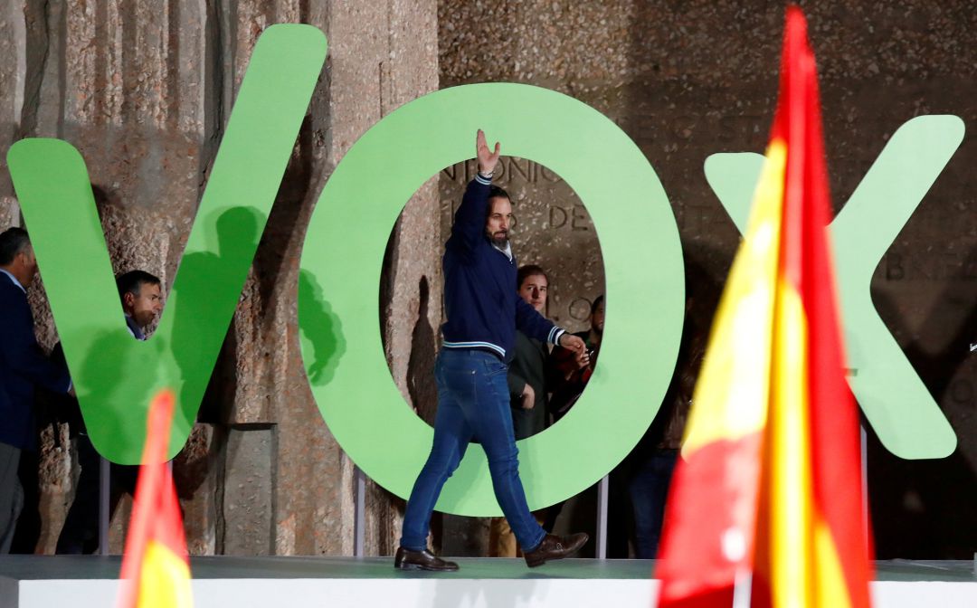 Santiago Abascal, líder de Vox, durante el cierre de campaña del 28-A en Madrid Santiago Abascal, líder de Vox, durante el cierre de campaña del 28-A en Madrid