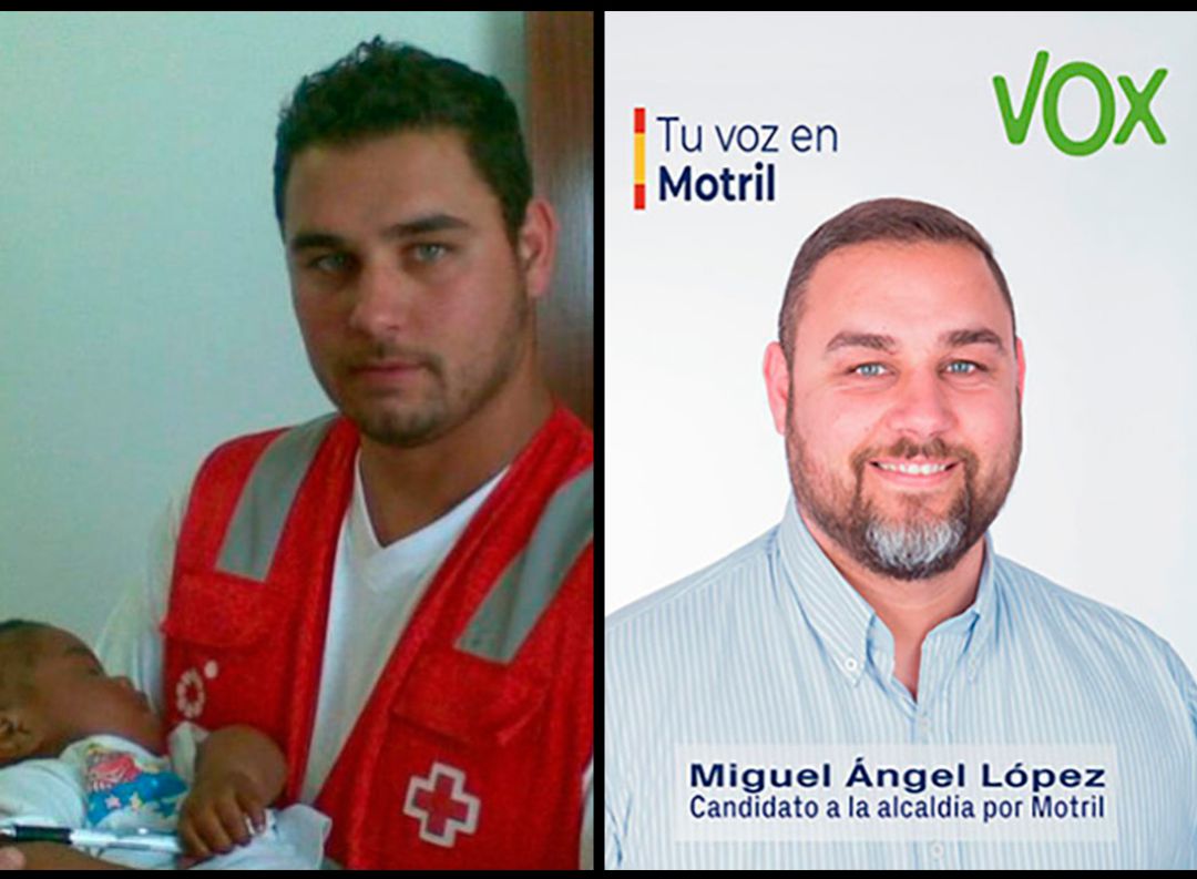 El antes y el después. Miguel Ángel López a mediados de los años 2000 en Cruz Roja y en la actualidad como candidato de VOX en Motril El antes y el después. Miguel Ángel López a mediados de los años 2000 en Cruz Roja y en la actualidad como candidato de VOX en Motril