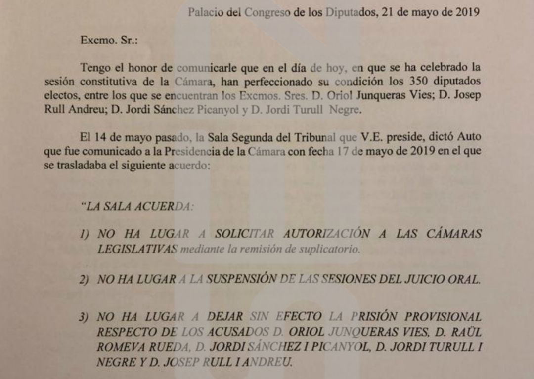 La carta enviada por Meritxell Batet a Carlos Lesmes. La carta enviada por Meritxell Batet a Carlos Lesmes.
