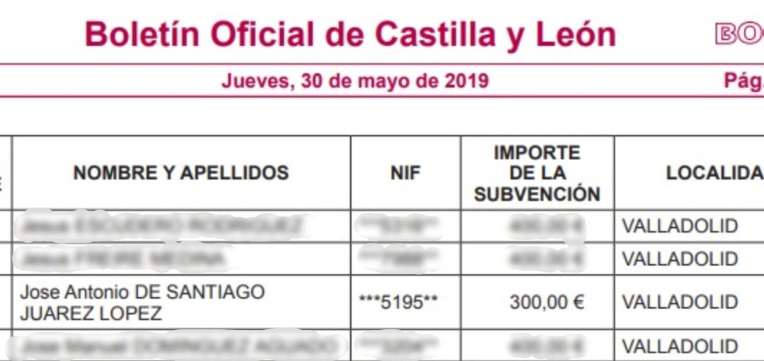 Extracto del Boletín Oficial en el que consta la ayuda solicitada por De Santiago-Juárez Extracto del Boletín Oficial en el que consta la ayuda solicitada por De Santiago-Juárez