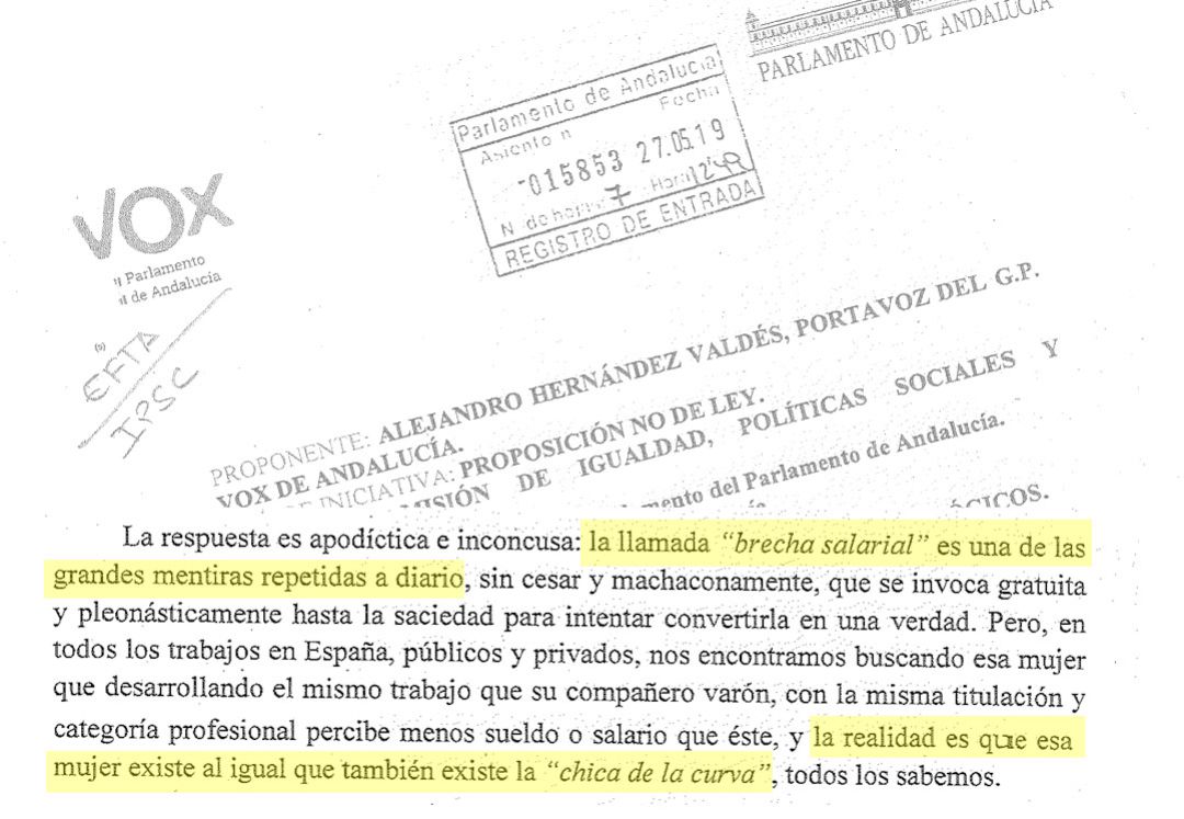 Fragmento de la proposición de ley de Vox en el Parlamento andaluz facilitada a la SER por 'Diario de Sevilla'. Fragmento de la proposición de ley de Vox en el Parlamento andaluz facilitada a la SER por 'Diario de Sevilla'.