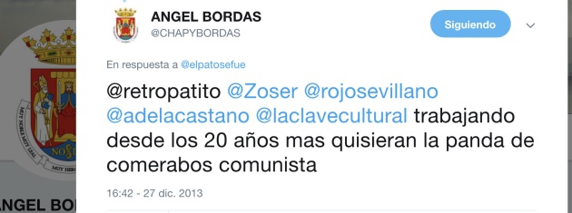 Tuit en el que Bordas habla de los "comerrabos comunistas". Tuit en el que Bordas habla de los "comerrabos comunistas".