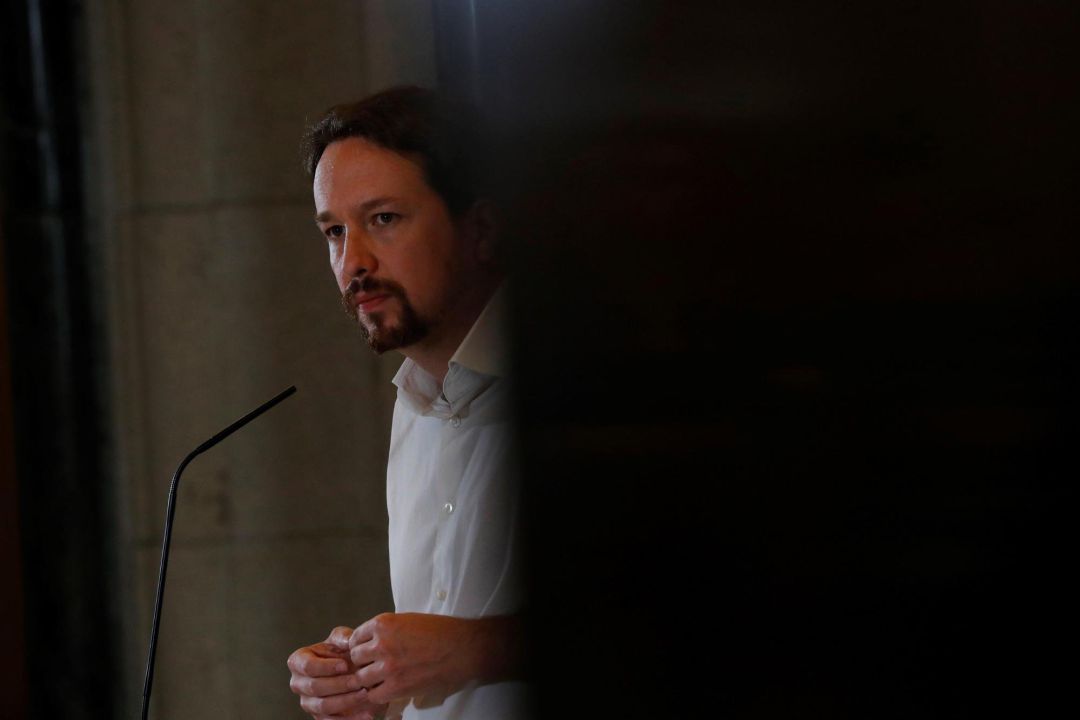 El secretario general de Podemos, Pablo Iglesias, durante su comparecencia ante los medios El secretario general de Podemos, Pablo Iglesias, durante su comparecencia ante los medios