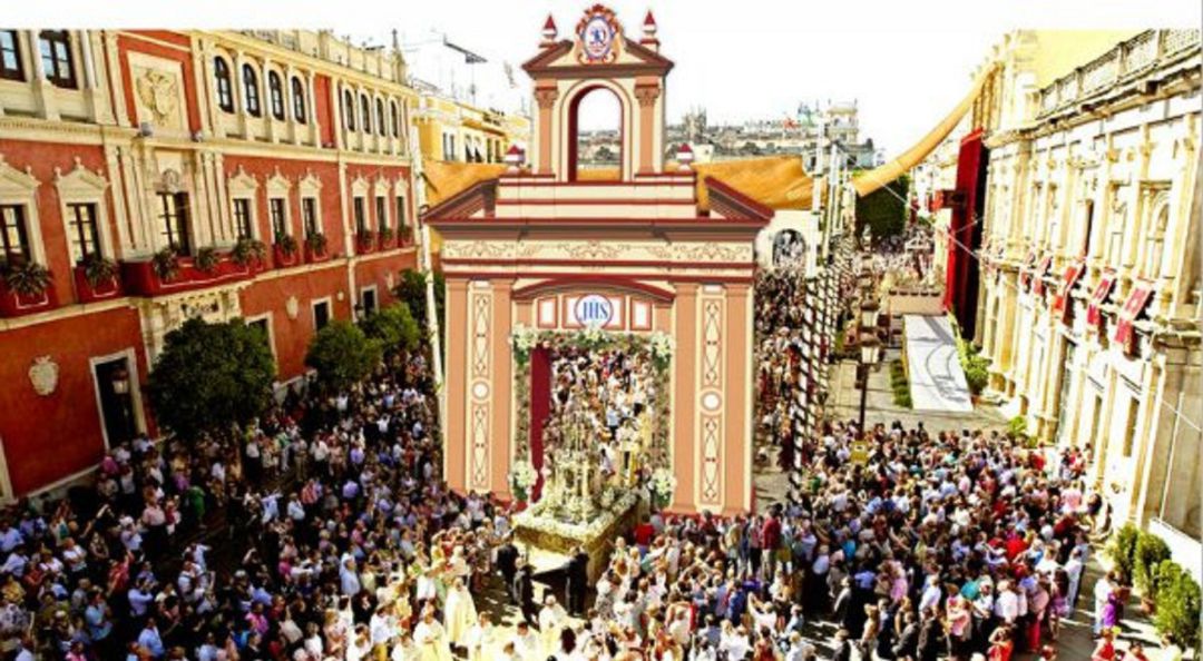 La procesión del Corpus a su paso por la Plaza de San Francisco La procesión del Corpus a su paso por la Plaza de San Francisco