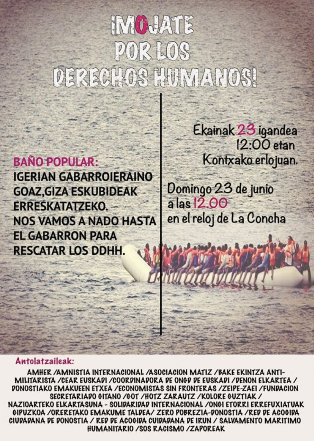 Imegn del cartel anunciador del baño popular por el Día del Refugiado Imegn del cartel anunciador del baño popular por el Día del Refugiado