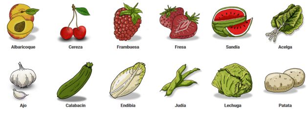 Las frutas y verduras de temporada para junio. Las frutas y verduras de temporada para junio.
