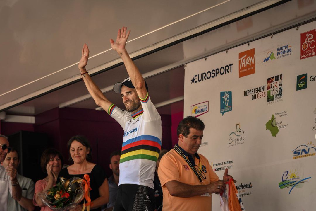 Alejandro Valverde celebra en el podio su segunda Ruta de Occitania Alejandro Valverde celebra en el podio su segunda Ruta de Occitania