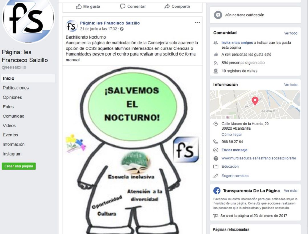 Imagen de la página de Facebook del IES Francisco Salzillo de Alcantarilla Imagen de la página de Facebook del IES Francisco Salzillo de Alcantarilla