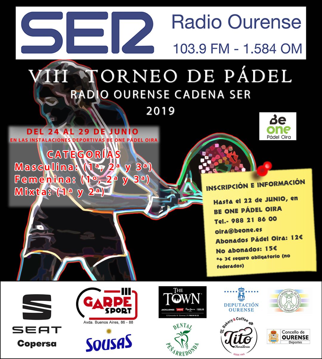 Una nueva edición del Torneo de Pádel Radio Ourense Cadena SER, está en marcha hasta el próximo sábado 29 de junio Una nueva edición del Torneo de Pádel Radio Ourense Cadena SER, está en marcha hasta el próximo sábado 29 de junio