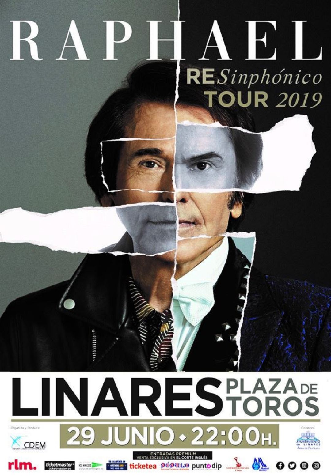Cartel del concierto "Raphael ReSimphónico Tour 2019" en Linares. Cartel del concierto "Raphael ReSimphónico Tour 2019" en Linares.