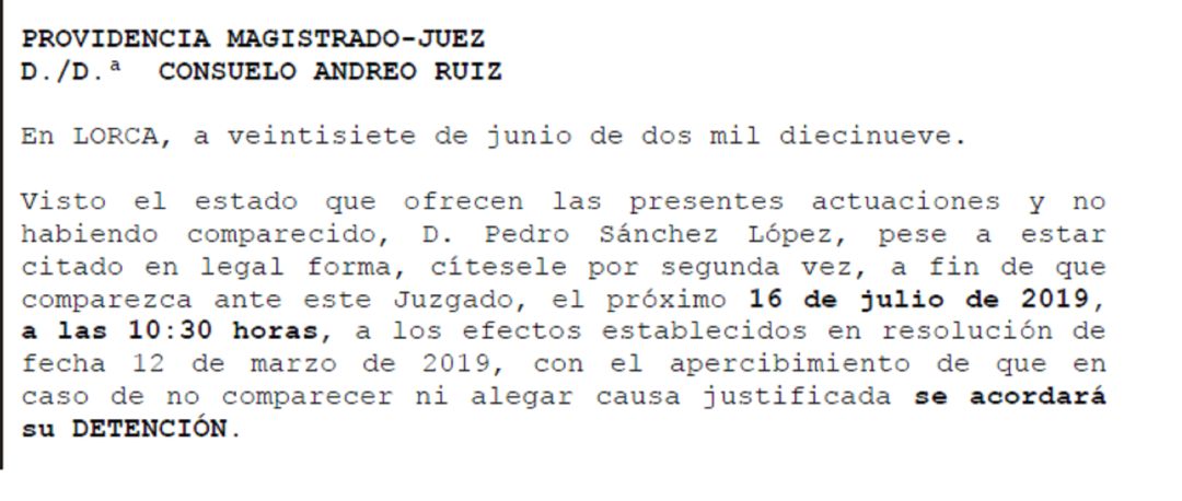 La jueza del caso Auditorio apercibe a Pedro Antonio Sánchez con su detención si no se presenta en el juzgado La jueza del caso Auditorio apercibe a Pedro Antonio Sánchez con su detención si no se presenta en el juzgado
