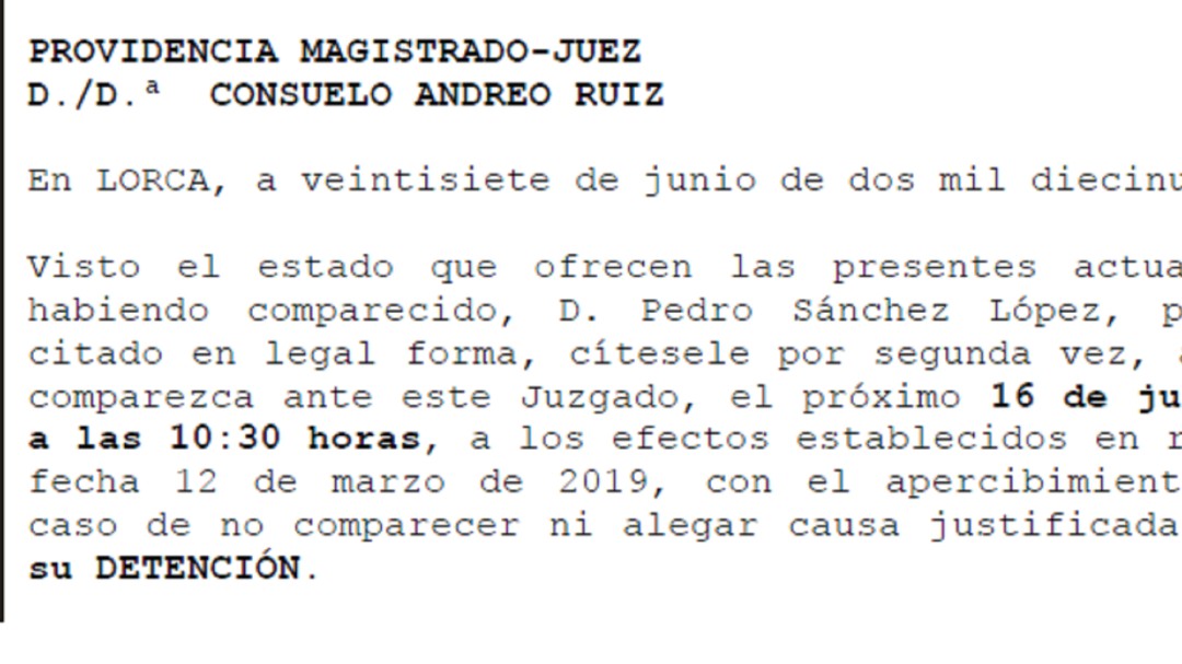 La jueza del caso Auditorio apercibe a Pedro Antonio Sánchez con su detención si no se presenta en el juzgado