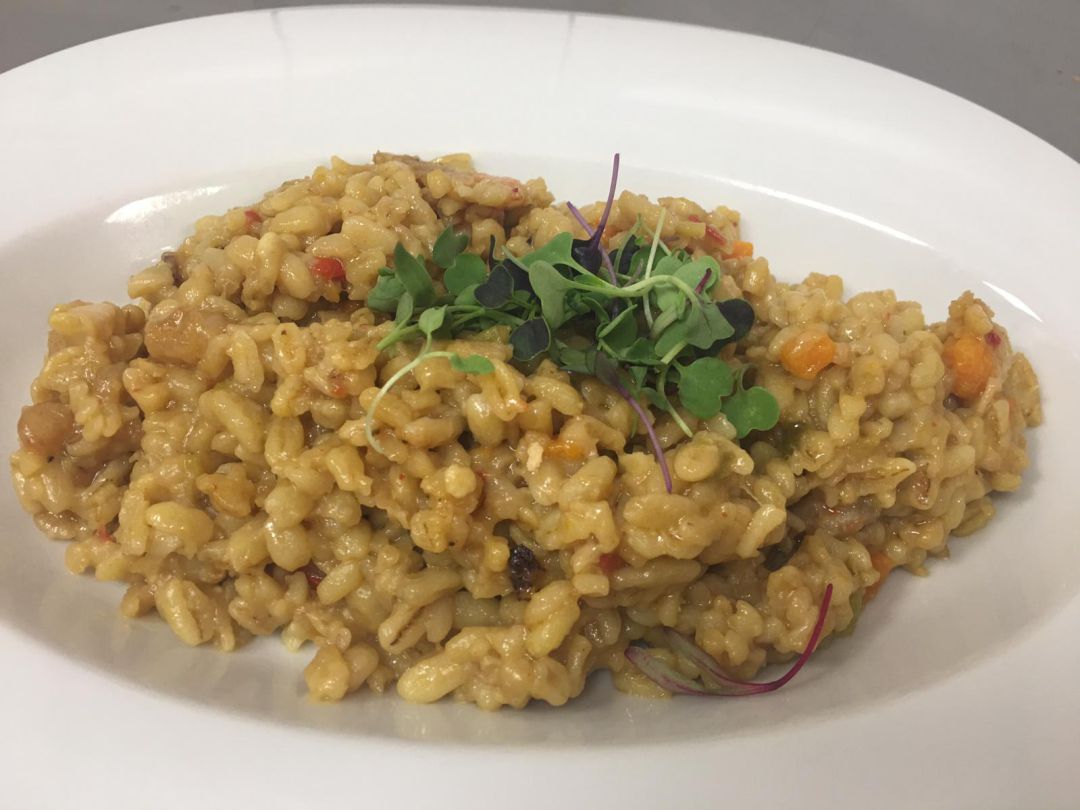Risotto meloso de gambas y verduritas Risotto meloso de gambas y verduritas