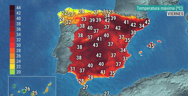 Temperaturas máximas para este viernes. Temperaturas máximas para este viernes.