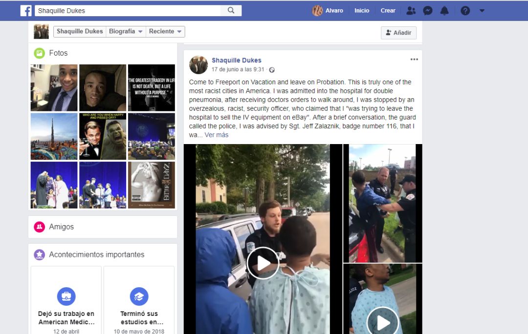 Captura de la página de la red social en que Dukes explica su detención Captura de la página de la red social en que Dukes explica su detención