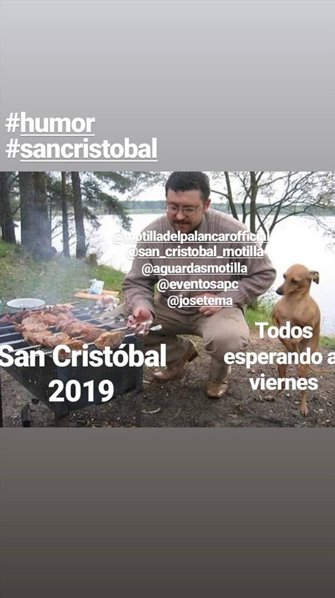 Uno de los memes que ha publicado la cuenta oficial de Instagram del Ayuntamiento de Motilla del Palancar en relación a la festividad de San Cristóbal de este próximo fin de semana Uno de los memes que ha publicado la cuenta oficial de Instagram del Ayuntamiento de Motilla del Palancar en relación a la festividad de San Cristóbal de este próximo fin de semana