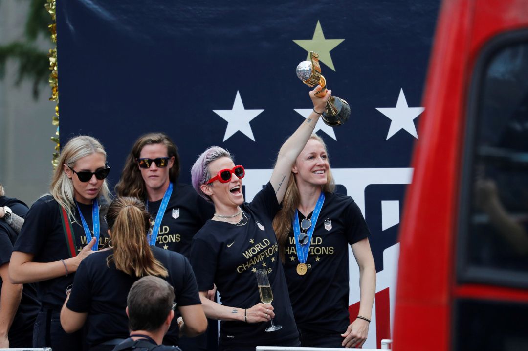 Rapinoe, durante la celebración en Nueva York. Rapinoe, durante la celebración en Nueva York.