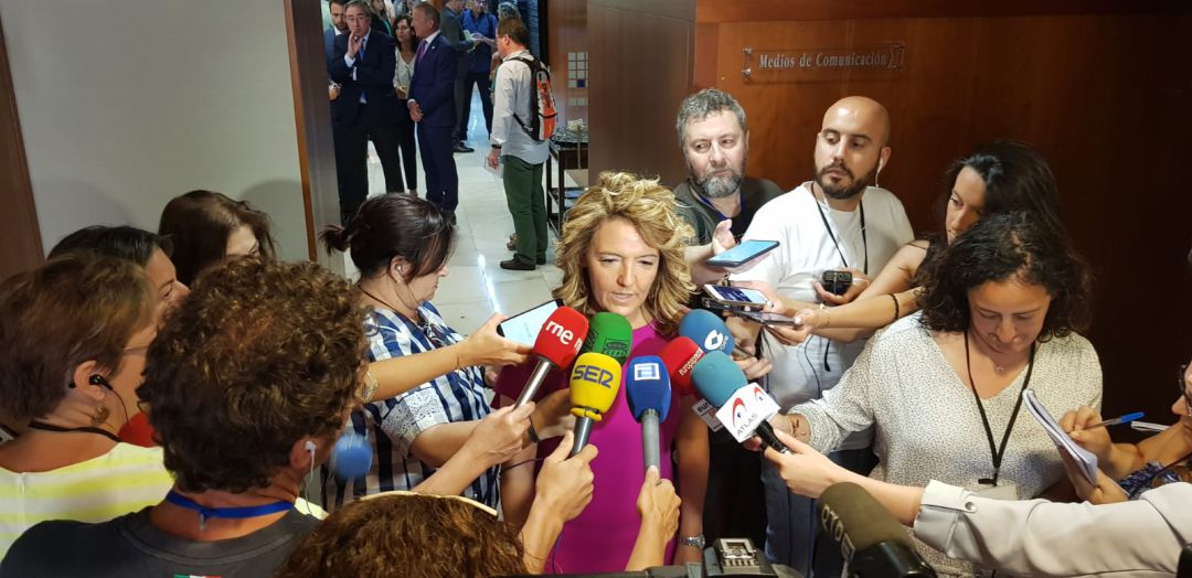 La portavoz del PP, Teresa Mallada, atiende a los medios de comunicación tras el pleno en el que se ha eligido en segunda votación a Adrián Barbón como presidente del Principado. La portavoz del PP, Teresa Mallada, atiende a los medios de comunicación tras el pleno en el que se ha eligido en segunda votación a Adrián Barbón como presidente del Principado.