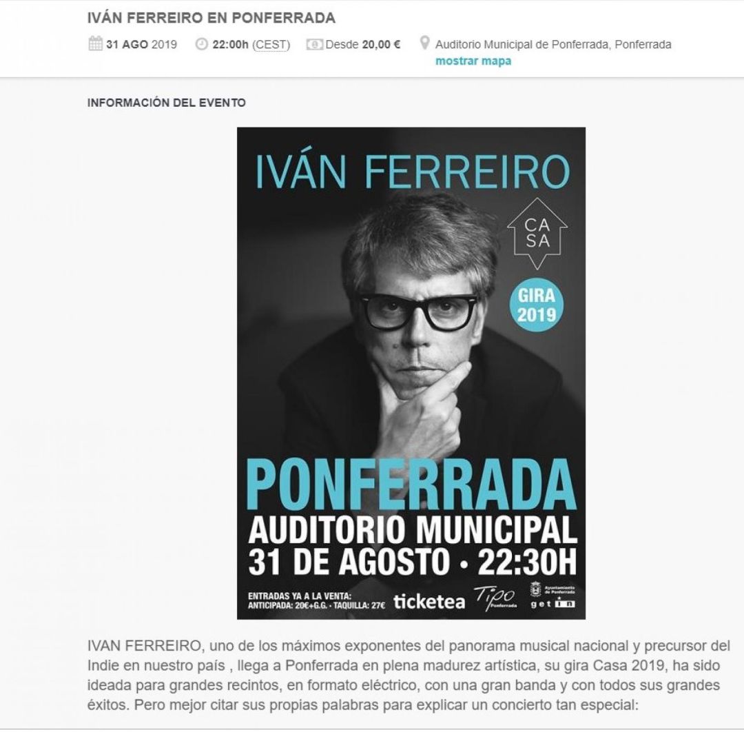 El concierto se anuncia ya en el portal de venta de entradas El concierto se anuncia ya en el portal de venta de entradas