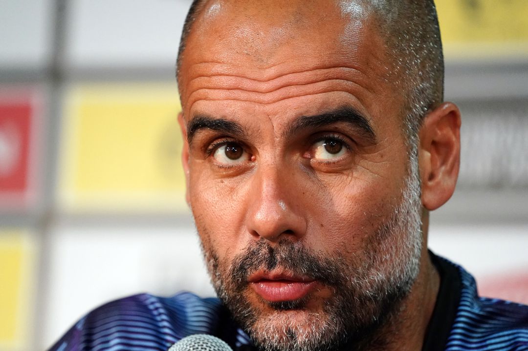 Guardiola, durante la rueda de prensa. Guardiola, durante la rueda de prensa.