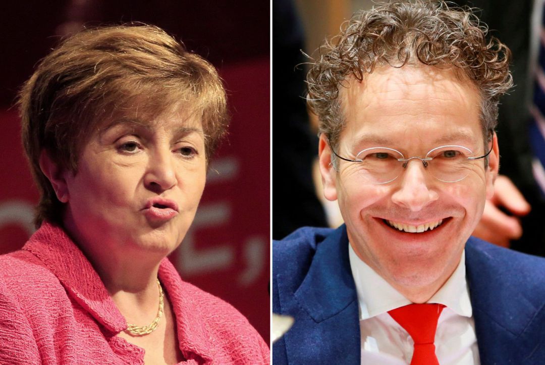 Combo de fotografías del expresidente holandés del Eurogrupo Jeroen Dijsselbloem (d) y la directora ejecutiva del Banco Mundial, la búlgara Kristalina Georgieva, que son los dos únicos candidatos en la segunda ronda de votaciones para elegir un candidato europeo para dirigir el Fondo Monetario Internacional Combo de fotografías del expresidente holandés del Eurogrupo Jeroen Dijsselbloem (d) y la directora ejecutiva del Banco Mundial, la búlgara Kristalina Georgieva, que son los dos únicos candidatos en la segunda ronda de votaciones para elegir un candidato europeo para dirigir el Fondo Monetario Internacional