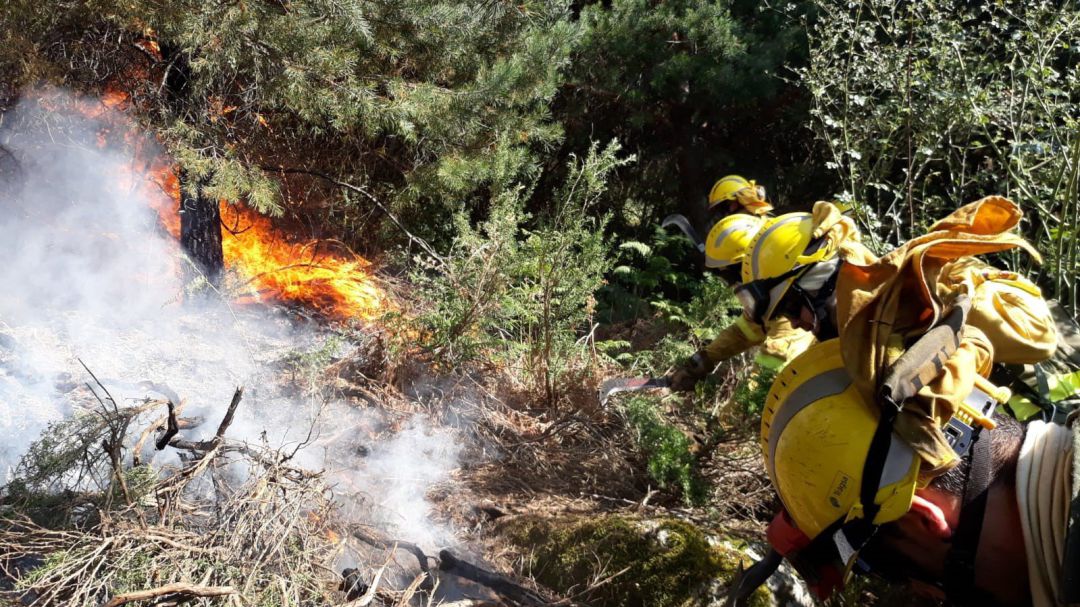 Imagen de archivo de operarios trabajando en el incendio de La Granja. Imagen de archivo de operarios trabajando en el incendio de La Granja.
