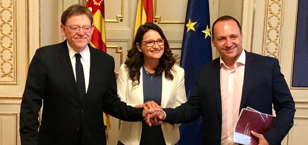 Ximo Puig, Mónica Oltra y Rubén Martínez Dalmau en el pacto del botànic II Ximo Puig, Mónica Oltra y Rubén Martínez Dalmau en el pacto del botànic II
