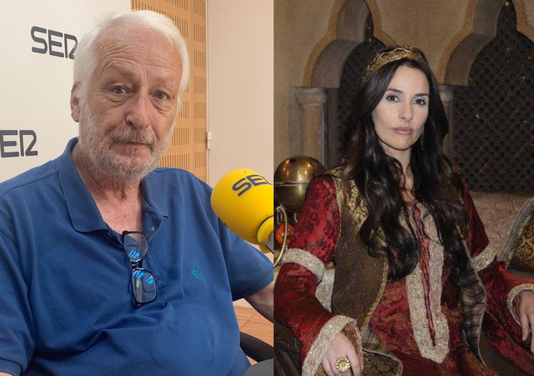 Manuel Muñoz Zielinski en los estudios de Radio Murcia, y la actriz Patricia Vico, caracterizada como Violante de Aragón, reina de Castilla, para una serie de televisión Manuel Muñoz Zielinski en los estudios de Radio Murcia, y la actriz Patricia Vico, caracterizada como Violante de Aragón, reina de Castilla, para una serie de televisión