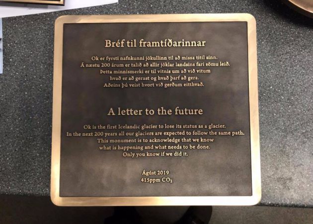 'Carta al futuro', la placa que se colocará para recordar la desaparición del glaciar Ok. 'Carta al futuro', la placa que se colocará para recordar la desaparición del glaciar Ok.