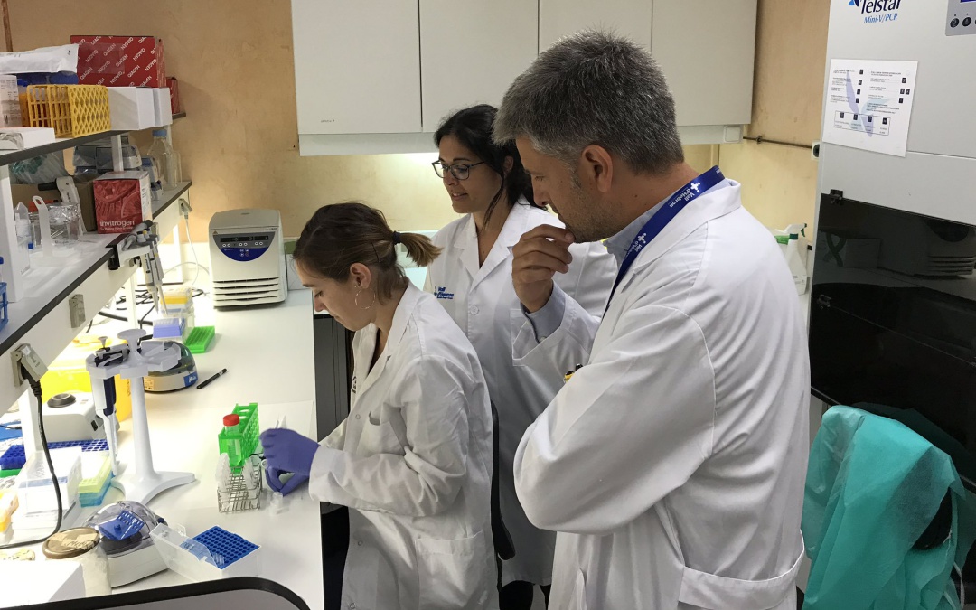 Imagen de los dos investigadores responsables junto a otra integrante del equipo Imagen de los dos investigadores responsables junto a otra integrante del equipo