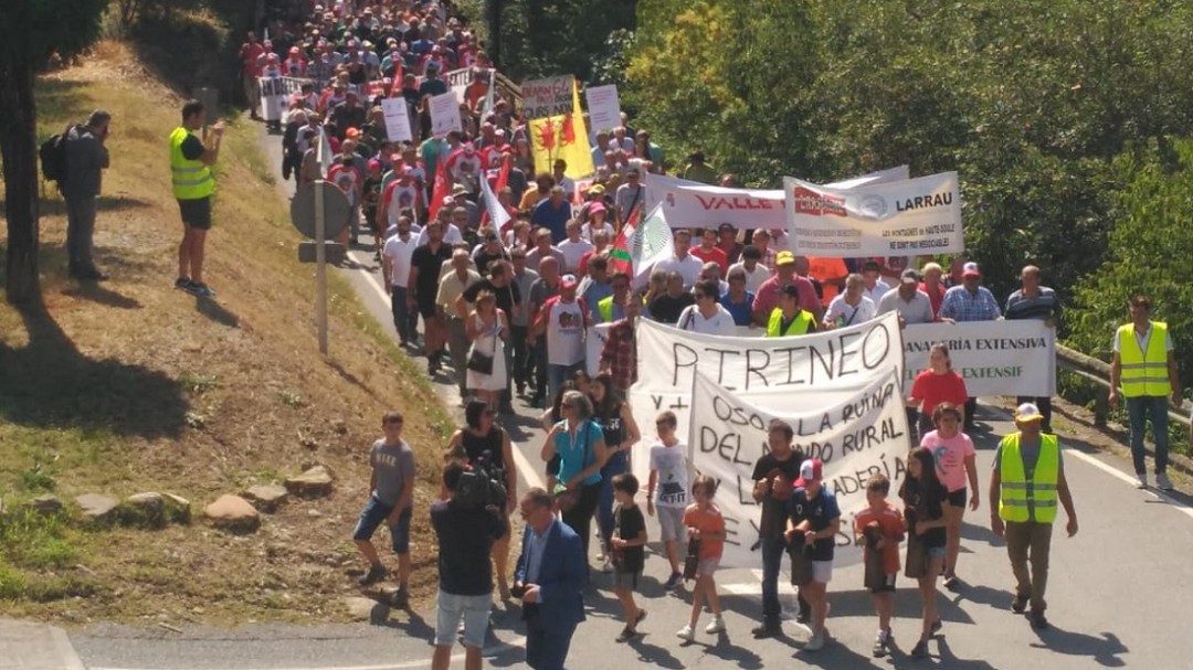 Hasta 1.000 personas en Aínsa, contra el lobo y el oso