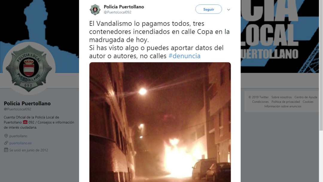 Arden tres contenedores en el centro de Puertollano