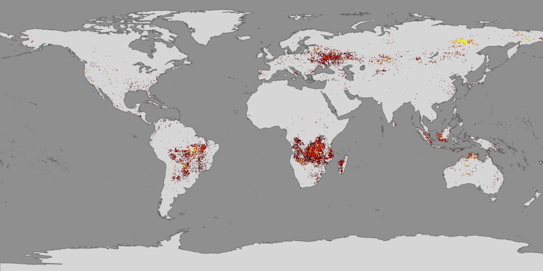 Mapa de los incendios en el mundo facilitado por la NASA en su página web Mapa de los incendios en el mundo facilitado por la NASA en su página web