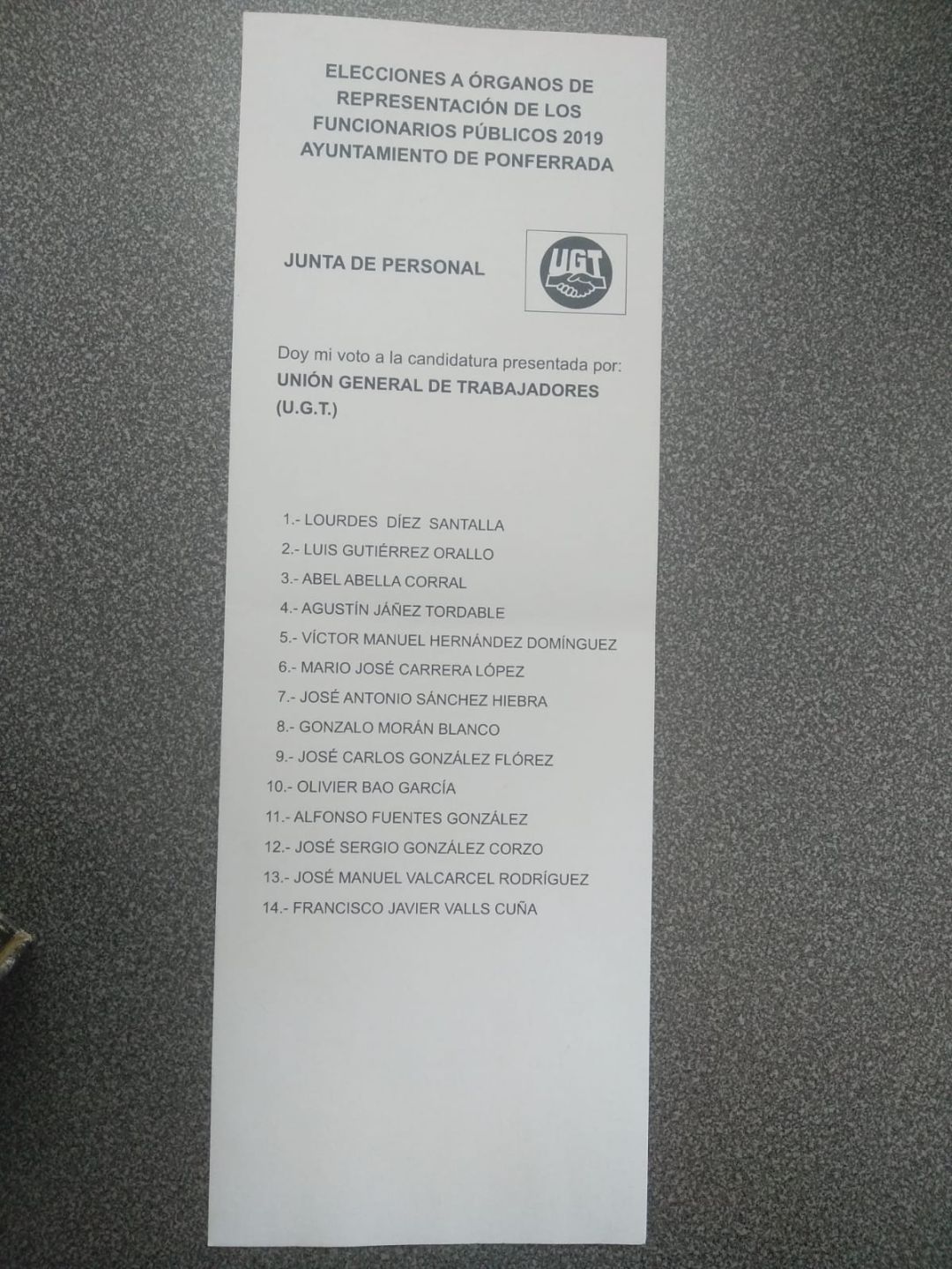 La candidatura presentada por UGT La candidatura presentada por UGT