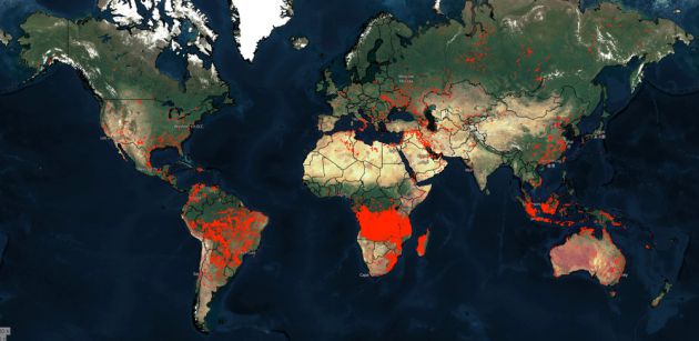 Figura 1. Incendios activos en el mundo en la última semana. Figura 1. Incendios activos en el mundo en la última semana.