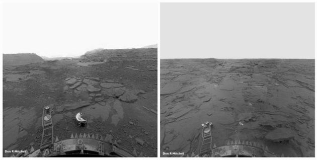 La superficie de Venus en imágenes panorámicas reprocesadas tomadas desde el módulo de aterrizaje de la sonda soviética Venera 13. La superficie de Venus en imágenes panorámicas reprocesadas tomadas desde el módulo de aterrizaje de la sonda soviética Venera 13.