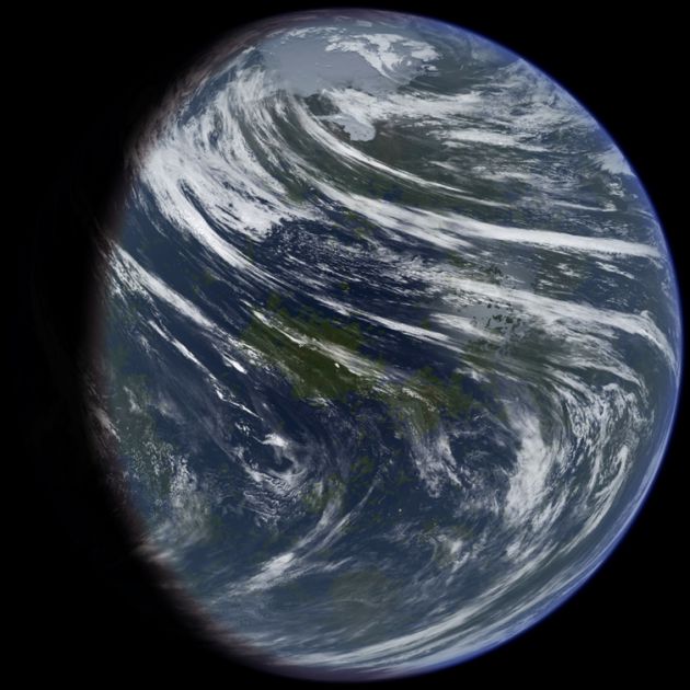 Impresión de un artista sobre el aspecto de un planeta Venus que en otro tiempo hubiera tenido agua en abundancia. Impresión de un artista sobre el aspecto de un planeta Venus que en otro tiempo hubiera tenido agua en abundancia.