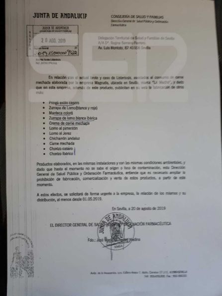 Documento enviado por la Dirección General de Salud Pública al Ayuntamiento. Documento enviado por la Dirección General de Salud Pública al Ayuntamiento.
