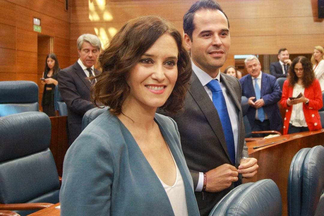 Imagen de archivo de la presidenta de la Comunidad de Madrid, Isabel Díaz Ayuso y el portavoz de Ciudadanos en la Asamblea de Madrid, Ignacio Aguado. Imagen de archivo de la presidenta de la Comunidad de Madrid, Isabel Díaz Ayuso y el portavoz de Ciudadanos en la Asamblea de Madrid, Ignacio Aguado.