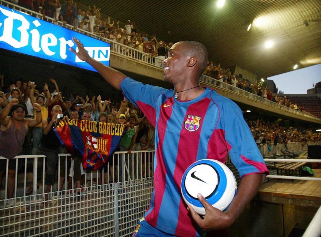 Samuel Eto' en su presentación como jugador del FC Barcelona Samuel Eto' en su presentación como jugador del FC Barcelona