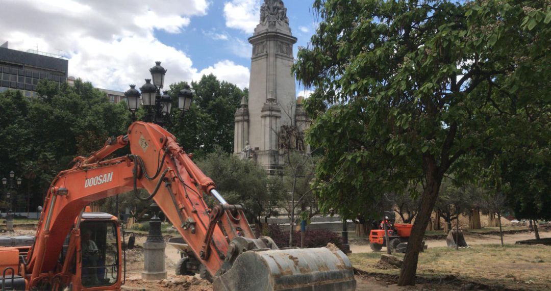 Imagen de las obras de la Plaza de España de Madrid. Imagen de las obras de la Plaza de España de Madrid.