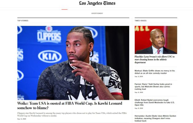 Los Ángeles Times abre la sección de deportes con un análisis acerca de los motivos por los que las estrellas de la NBA no han acudido al Mundial Los Ángeles Times abre la sección de deportes con un análisis acerca de los motivos por los que las estrellas de la NBA no han acudido al Mundial